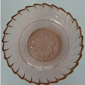 Large Pink Glass Bowl-Swirl And Floral/Sunflower Design-Serving-Salad Bowl
